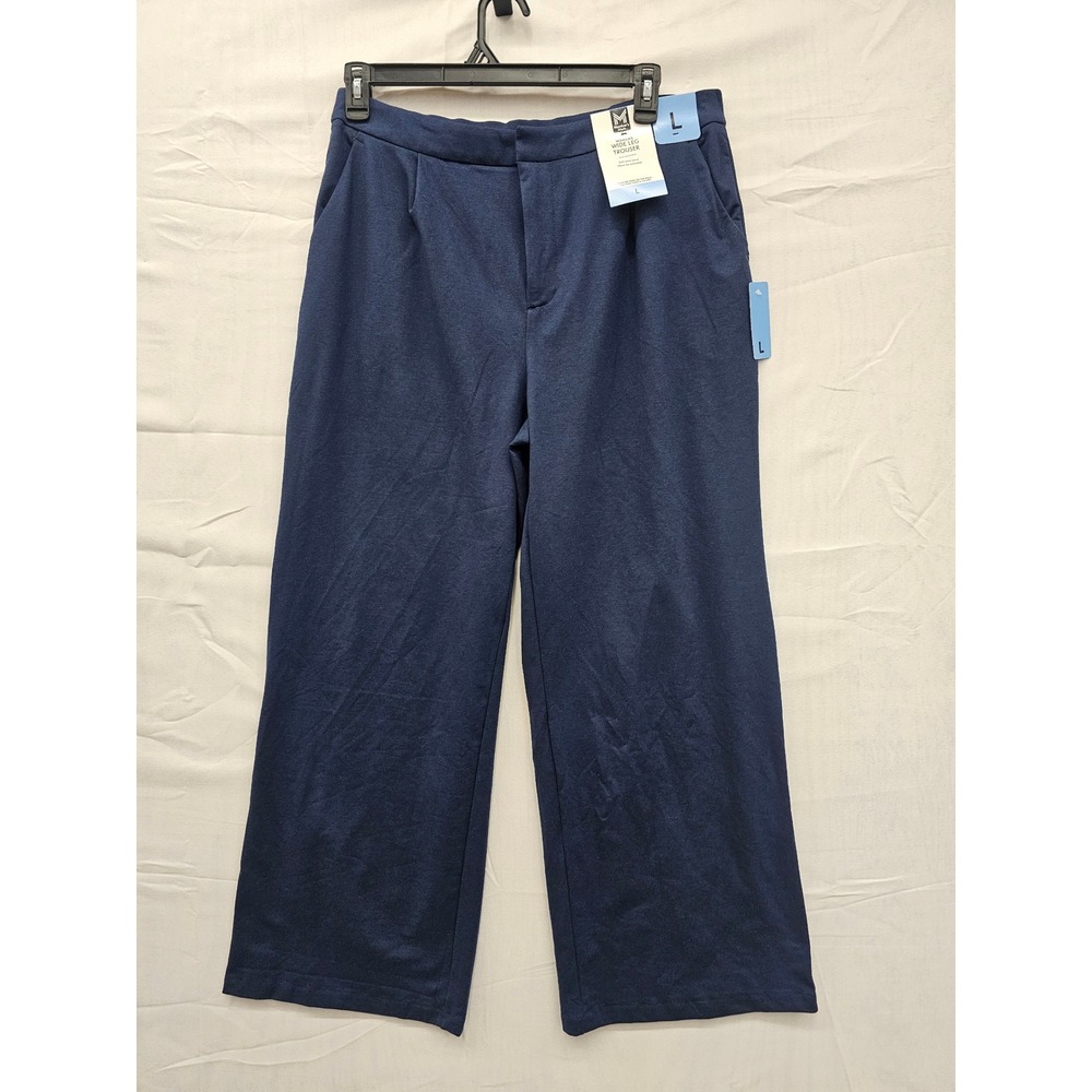 Member's‎ Mark Womens Wide Leg Trouser Blue Soft Knit Pleated Pants Large NEW